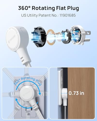 TROND 3.8"L x 1.7"W TD-PS-US15SX 125V 10A Surge Protector 900J White