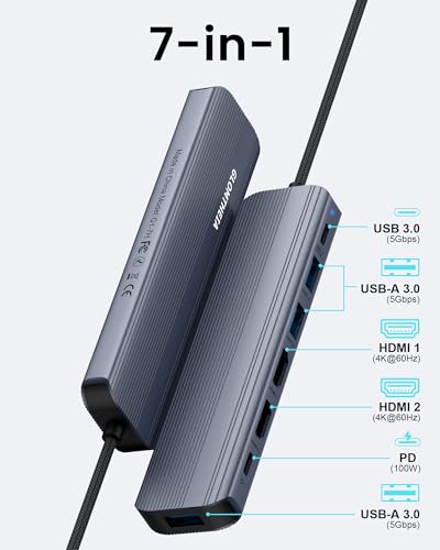 Glomtheia 7 Port USB-C Hub Docking Station Dual Monitor 4K 60Hz