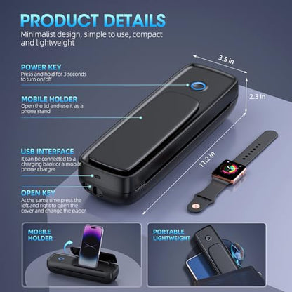Alinayee 12.2"x3.93"x4.84" Inkless Portable Thermal Printer Monochrome Bluetooth/USB Connectivity