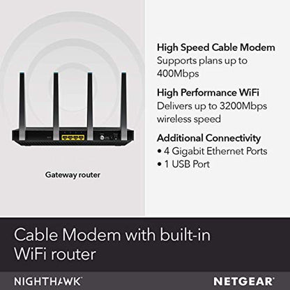NETGEAR C7500-100NAS Nighthawk X4 24x8 AC3200 DOCSIS 3.0 Cable Modem WiFi Router Combo