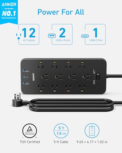 Anker 12 Outlet Power Strip A9192 120V Surge Protection and Fast Charging