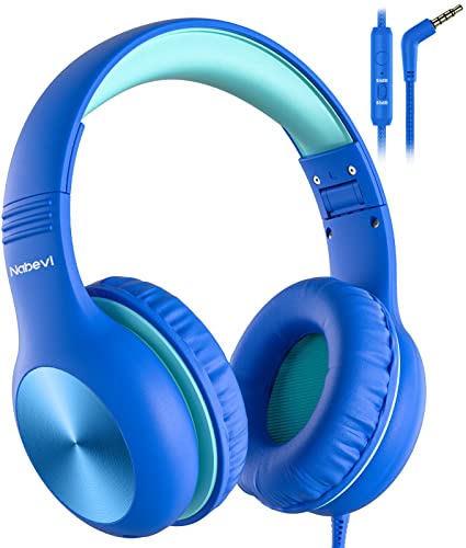 Nabevi BH100 Over Ear Headphones for Children, Wired Design with Adjustable Volume Limit, Built-in Microphone, Compatible with Most Devices