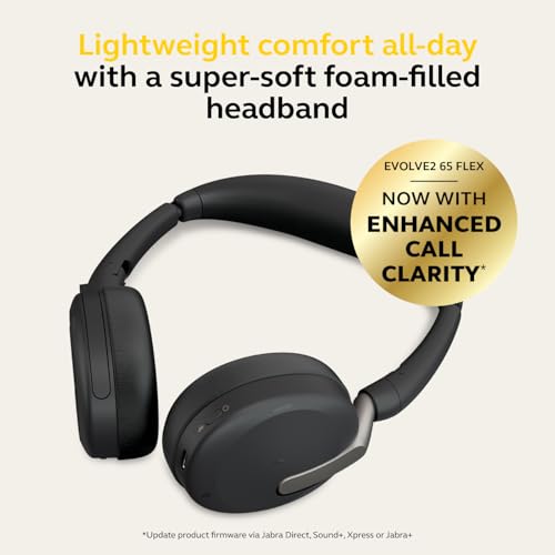 Jabra Evolve2 65 Flex 26699-999-999-01 Wireless Over-Ear Headset with Noise Cancellation and Bluetooth 5.2 Technology