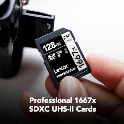 Lexar 128GB LSD128CBNA16672 SDXC Memory Card, UHS-II, Class 10, Up to 250 MB/s Read Speed