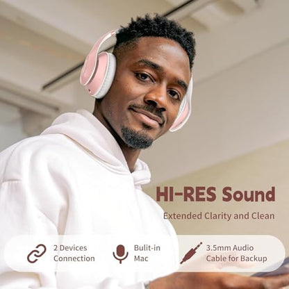 Glynzak WH207A Over Ear Headphones Bluetooth 5.3 Wireless Rose Gold