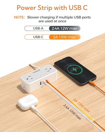 TESSAN 5 FT Extension Cord Model TS-1020-C with 4 AC Outlets and 3 USB Ports