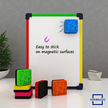 Scribbledo 6 Pack Assorted Magnetic Dry Erase Erasers - 2" x 2" Rectangular Ethylene Vinyl Acetate