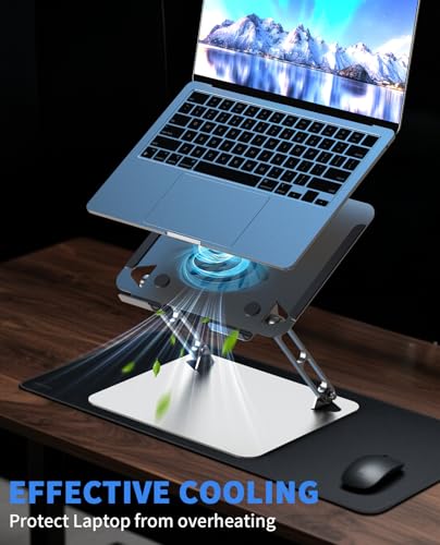 SOUNDANCE Laptop Cooling Stand LS3 Ventilated Aluminum Pad with Adjustable Height 10.4" x 8.85" x 1.57" 1 Fan Silver