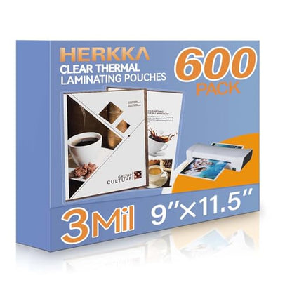 HERKKA 600 Pack Laminating Sheets, 3 Mil Thickness, 8.5 x 11 Inch Document Capacity, Transparent Finish, Round Corner Design