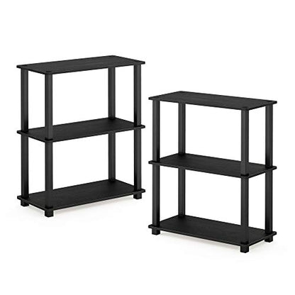 Furinno 3-Tier Multipurpose Shelf Set of 2 2-18025AM Floor Mount Black/Americano