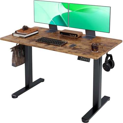 Claiks 48" P1.01.001 Electric Height Adjustable Desk, Rectangular, 3 Height Positions, Black Frame/Rustic Brown Top