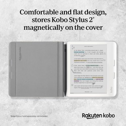 Kobo 7 Inch Libra Colour N428-AC-BK-N-PU Case with User Manual, Slim Fit, Recycled Material, Floral/Transportation Theme, Black