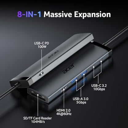 Acer 8 in 1 USB C Hub ODK520 10Gbps, 4K@60Hz, HDMI, USB 3.0, USB Type C