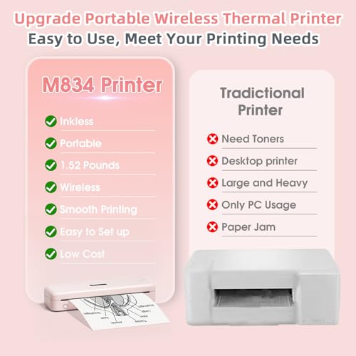 Phomemo M834 Portable Thermal Printer, Monochrome, 300 dpi, Bluetooth, A4 Size