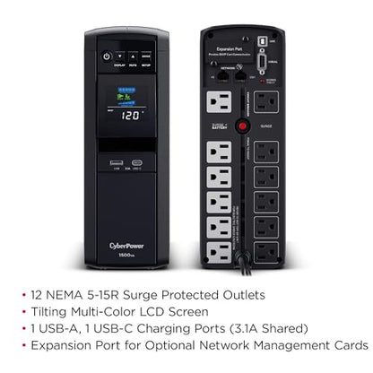 CyberPower 14x3.9x11 inches CP1500PFCLCD PFC Sinewave UPS 1500VA/1000W Mini Tower