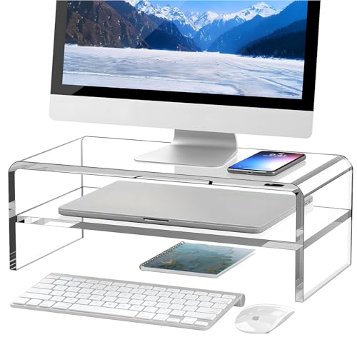Egchi Clear Acrylic Dual Monitor Stand Riser YKL2 5.12 Inches High for Desktop