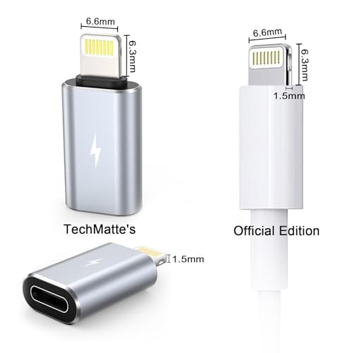 TechMatte 2 Pack USB C to Lightning Adapter Model CB4372D6 2.2A Charging Data Transfer for iOS Devices