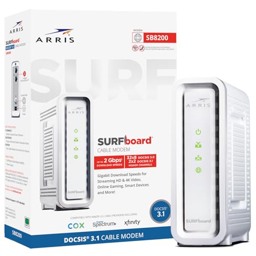 ARRIS 5.13" x 1.75" x 5.25" SB8200 2x1Gb Ethernet Cable Modem DOCSIS 3.1