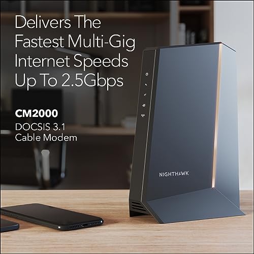 NETGEAR CM2000 Cable Modem DOCSIS 3.1 Ethernet Technology 2.5Gbps Max Data Rate 1 Ethernet Port Black