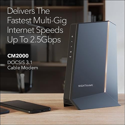 NETGEAR CM2000 Cable Modem DOCSIS 3.1 Ethernet Technology 2.5Gbps Max Data Rate 1 Ethernet Port Black