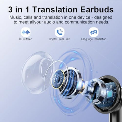 Niderson J51 Cables Wireless Earbuds Bluetooth 5.3 Language Translator Earbuds