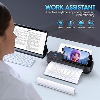 Alinayee 12.2"x3.93"x4.84" Inkless Portable Thermal Printer Monochrome Bluetooth/USB Connectivity