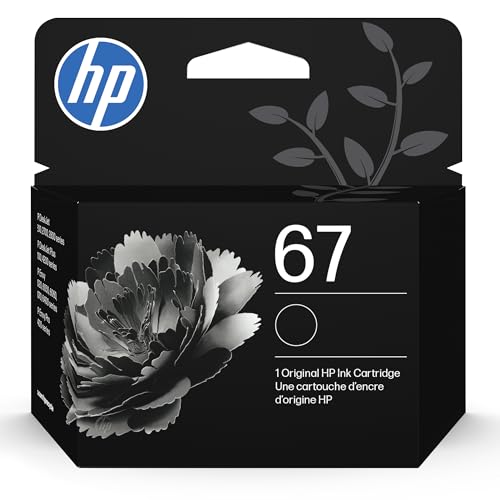 HP 67 Black Ink Cartridge, Model 3YM56AN, Compatible with DeskJet and Envy Printers