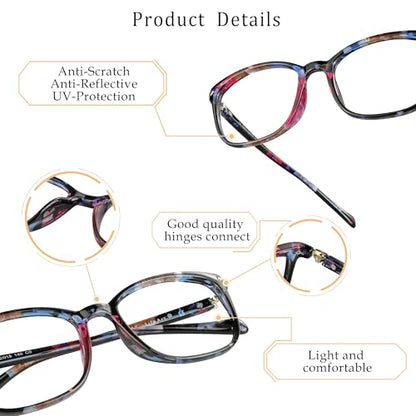 LifeArt 1 Count Nola_C8 Anti Blue Light Reading Glasses Full Rim Plastic Square Floral Pattern