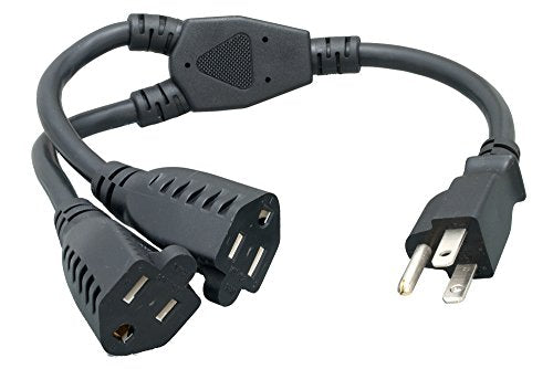 Cablelera 14 Inches Power Cord Extension and Splitter NEMA 5-15P to NEMA 5-15R x 2 16 AWG 13A 125V ZWACPQAG-14 Black