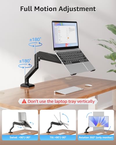 MOUNTUP Adjustable Laptop Arm Mount for Desk MU4007-07, Black, Clamp/Grommet Mounting