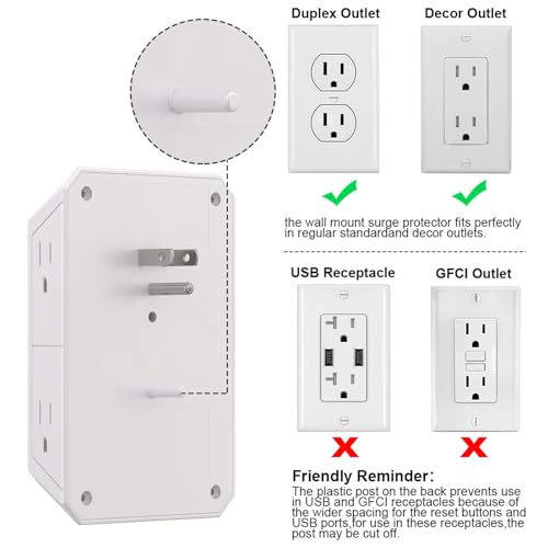 NUOZHI 6 Outlets Power Strip with 4 USB Ports 1680J Surge Protection White
