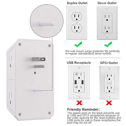 NUOZHI 6 Outlets Power Strip with 4 USB Ports 1680J Surge Protection White