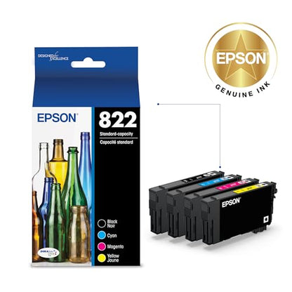 Epson 4 Count T822120-BCS Black and Color Combo Ink Cartridge, 250 Page Yield, Compatible with WorkForce Pro Printers