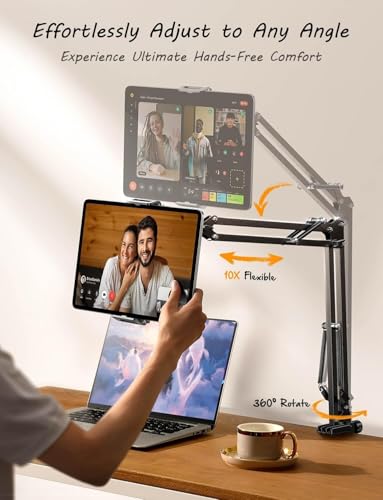 LISEN 2E41 Tripod Mount Adjustable Tablet and Phone Holder for Devices 4-13 Inches