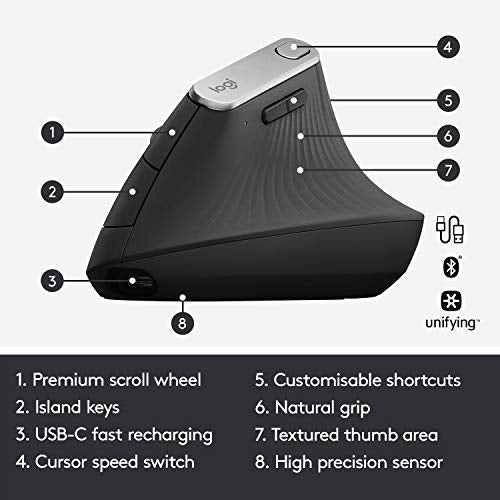Logitech MX Vertical Wired Ergonomic Mouse 4000 DPI USB Optical 4buttons Right Handed