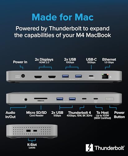 Plugable 13-in-1 Thunderbolt 4 Dock TBT-UDM Dual 4K HDMI 100W Charger 13 Ports USB-C USB-A 6x USB 4x HDMI