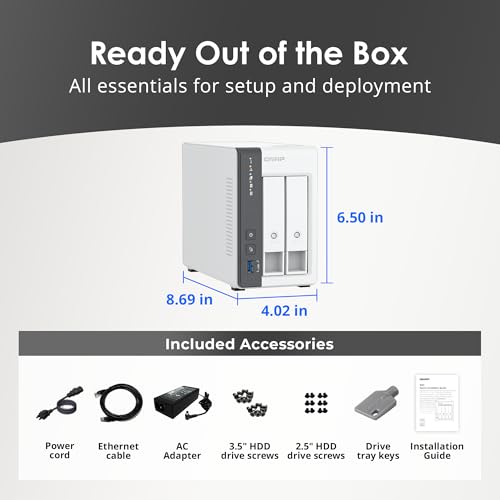 QNAP 2-Bay TS-216G-US Diskless NAS Ethernet Connectivity 2.5GbE 4GB DDR4 AI Acceleration