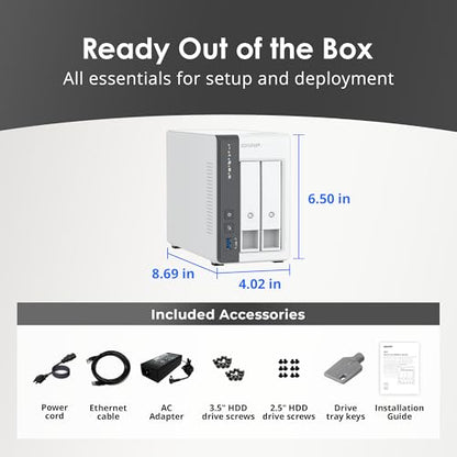 QNAP 2-Bay TS-216G-US Diskless NAS Ethernet Connectivity 2.5GbE 4GB DDR4 AI Acceleration