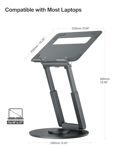 Tounee 1 Count LS07 EXPRO Sit to Stand Adjustable Laptop Stand with 360 Degree Rotation - Gray