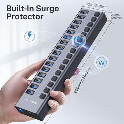 ACASIS 16 Ports USB 3.2 Hub, Model HS082, 10Gbps Data Transfer, Aluminum Enclosure