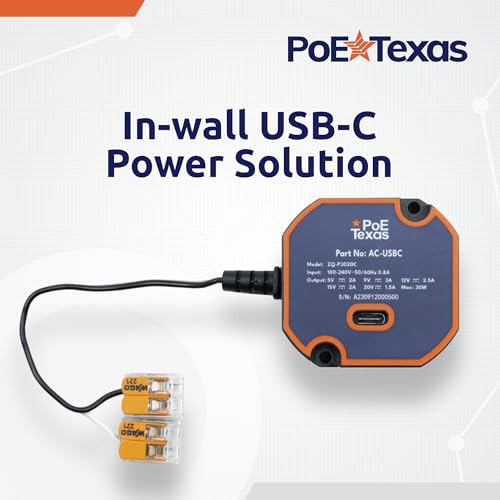 PoE Texas USB Type C Power Adapter - Model ZQ-P3020C, 30 Watts Output - In-Wall Mountable Power Source for Tablets