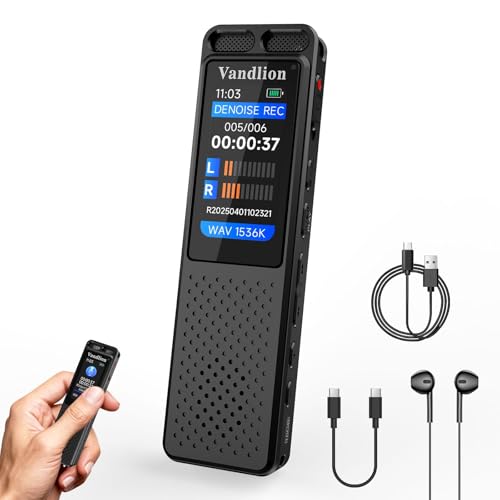 Vandlion 16GB V99 USB-C Digital Voice Recorder 1536Kbps - Playback, 100Hrs Battery Life