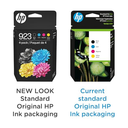 HP 923 CMYK Original Ink Cartridge 4-Pack | High Yield | Compatible with: OfficeJet 8122e, OfficeJet Pro 8135e, 8138e, 8139e