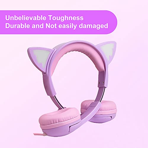 Olyre K06 Cat Ear Kids Headphones, 85dB Volume Control, On-Ear, Wired, 30mm Dynamic Driver System, Water Repellent, Purple