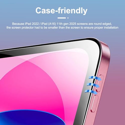 NEW'C 2 Pack Screen Protector Tempered Glass for iPad (A16) 11th Generation 2025, iPad 10th Generation 10.9 inches 2022