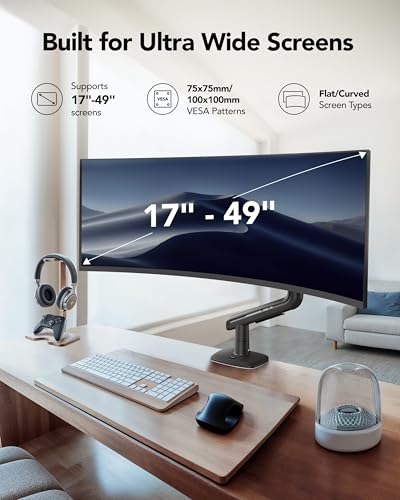 HUANUO 17-49 Inches HNSS48B Tabletop Mount Black Alloy Steel Monitor Arm 50 Degree Tilt Swivel Rotation