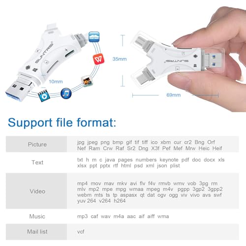 SUNTRSI 2.72" x 1.38" x 0.39" Model Y-BD microSD Reader USB Type C White
