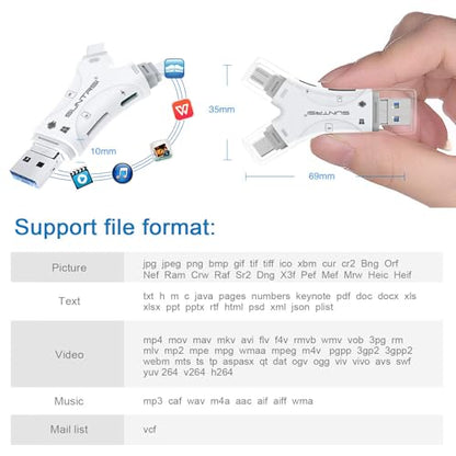 SUNTRSI 2.72" x 1.38" x 0.39" Model Y-BD microSD Reader USB Type C White