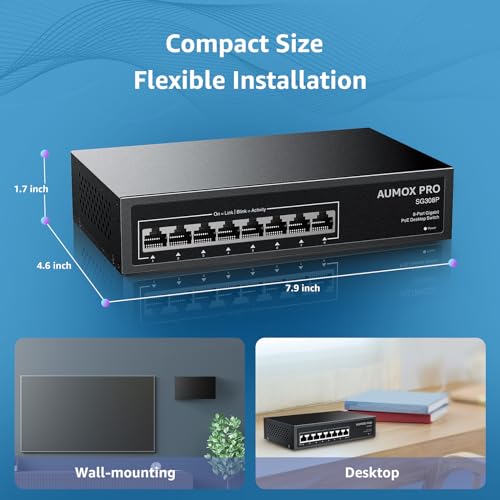 AUMOX PRO 8 Port PoE Switch SG308P 1000Mbps Unmanaged Ethernet Switch