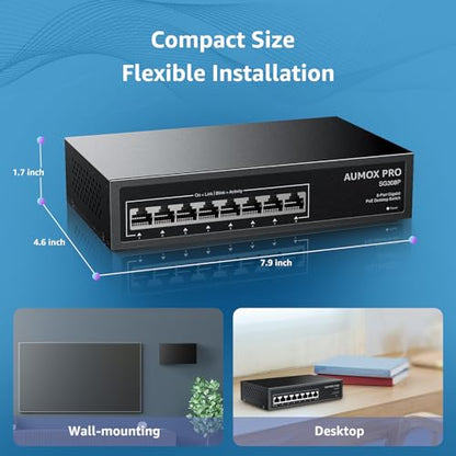 AUMOX PRO 8 Port PoE Switch SG308P 1000Mbps Unmanaged Ethernet Switch